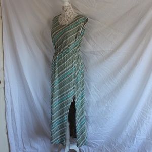 Ann Taylor diagonal tan and turquoise stripe dress